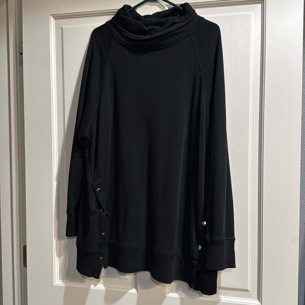 Black Cowl Neck Tunic with Button Detail
